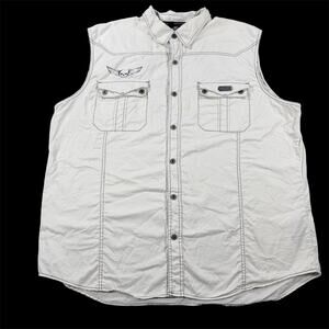 Harley-Davidson Sleeveless Button-Up Shirt Men’s 3XL Off White Graphic Biker